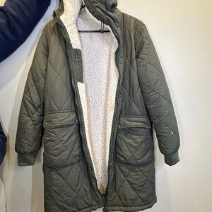 Love Tree Reversible Green and Khaki Quilted Teddy Coat